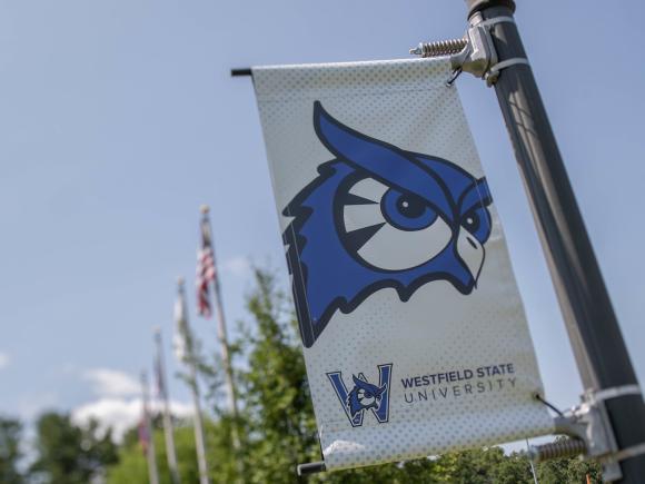 Flag featuring Westfield State mascot Nestor.