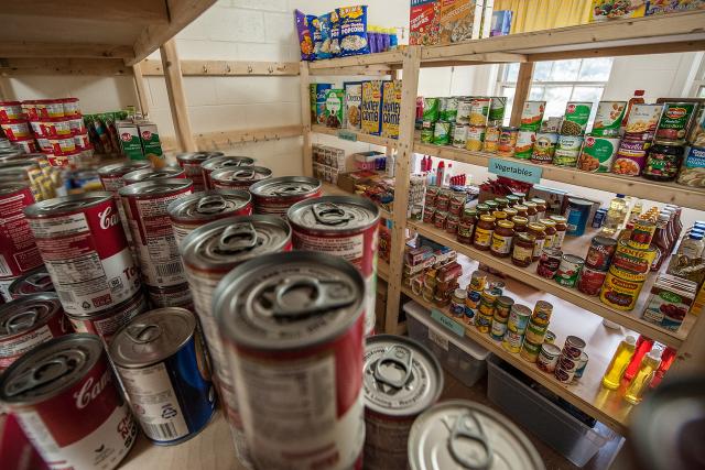 Food on shelves at Common Goods.