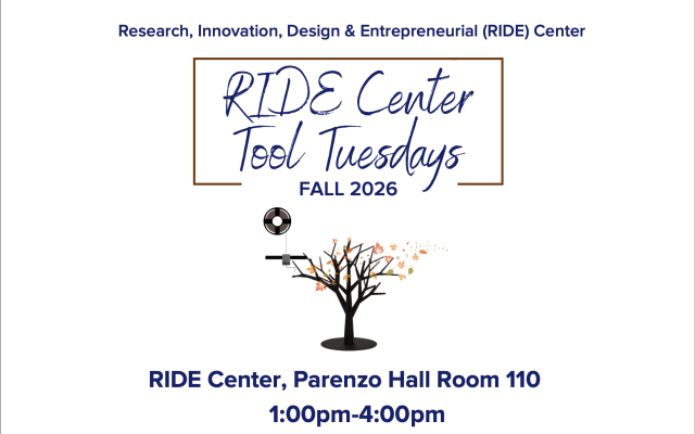 research, innovation, design and entreprenerial (RIDE) center, RIDE Center tool tuesdays, fall 2026, a 3D printed fall tree with foliage. RIDE Center, Parenzo Hall Room 110, 1:00pm-4:00pm